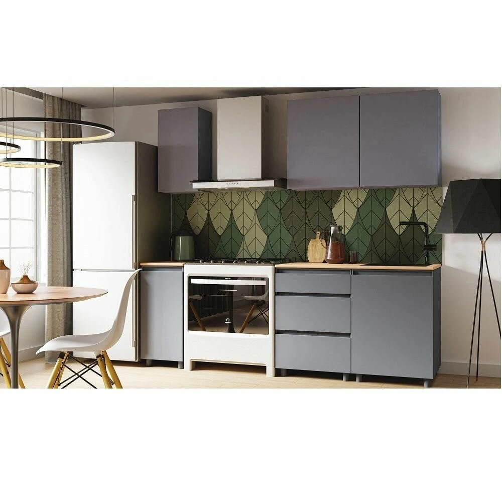 Кухонный гарнитур (кухня) Денвер 1.6 м Графит серый/Дуб сонома ЛДСП для дома, дачи 1600х600х2142 мебельный РАЙ